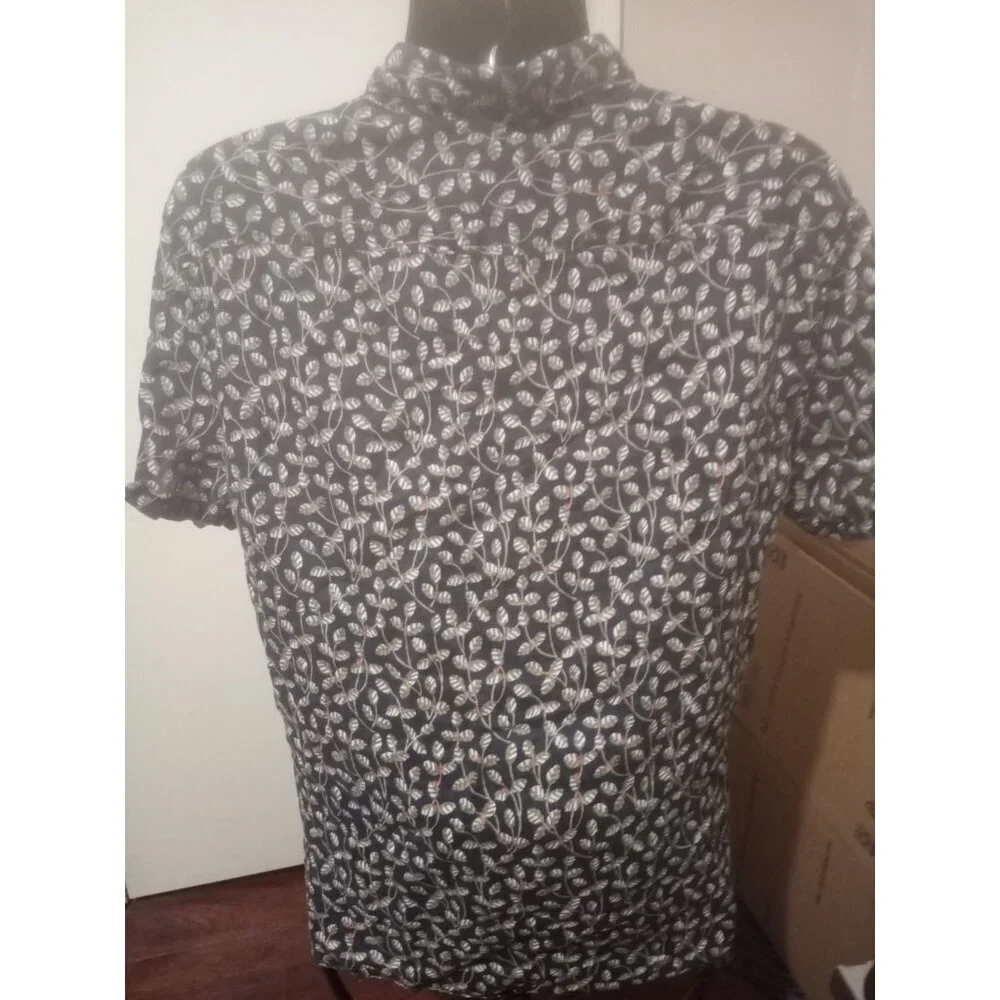 Perry Ellis 100% Linen Slim Fit Men’s Button Shirt Blue Floral Short Sleeve 2XL - Picture 7 of 12